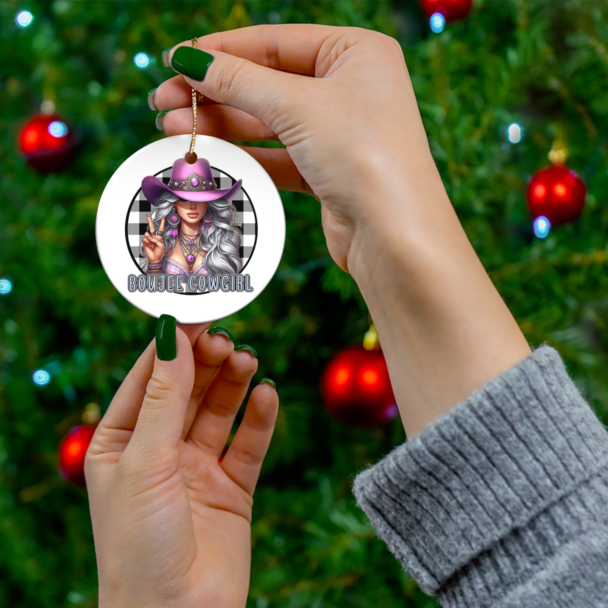 Boujee Cowgirl Ceramic Ornament